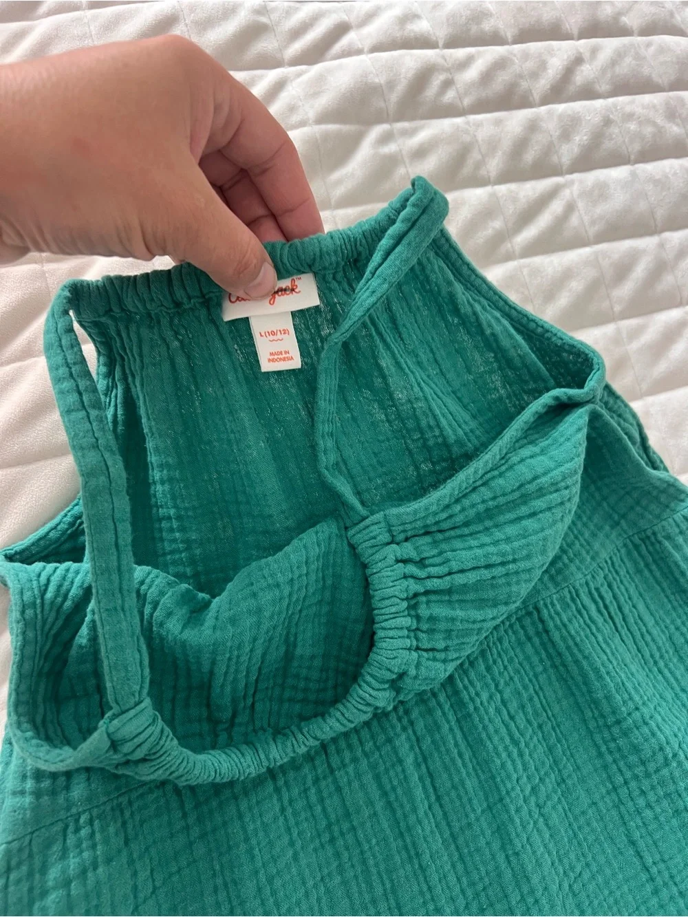 Girls’ Emerald Green Cotton Gauze Skater Dress with Ruffle Hem